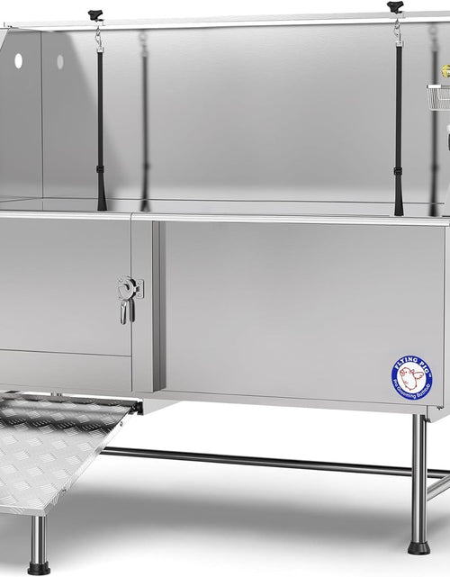Load image into Gallery viewer, Flying Pig 62" Stainless Steel Pet Dog Grooming Bath Tub with Walk-In Ramp &amp; Accessories (Left Door/Right Drain)
