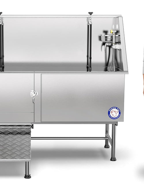 Load image into Gallery viewer, Flying Pig 62" Stainless Steel Pet Dog Grooming Bath Tub with Walk-In Ramp &amp; Accessories (Left Door/Right Drain)

