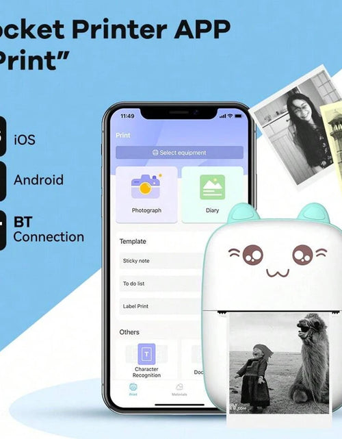 Load image into Gallery viewer, Mini Thermal Printer Wireless BT 200Dpi Label Photo Memo Wrong Question Printing Tag Bluetooth Printer USB Cable Portable
